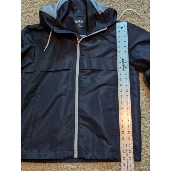 MICHAEL KORS MIDNIGHT BLUE S LOGO TAPE HOODED WOVEN WINDBREAKER JACKET MENS - Picture 13 of 14